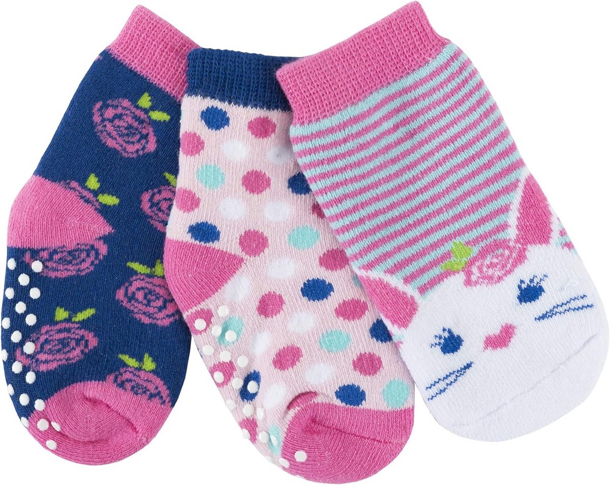Antislip Baby Sokken met Noppen - 3 Paar Sokjes voor Baby's en Peuters (0-24 Maanden)