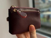 Leren Dames Portemonnee met Polsband | Compact Mini Portemonnee van 100% Echt Leer | Sleuteletui met Rits | Pasjeshouder | Portefeuille Dames | Brievenbus Cadeau | Donker Bordeauxrood | Femme Ani
