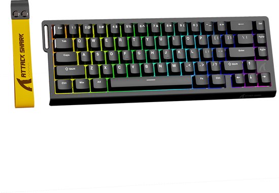 ATTACK SHARK X68HE - Magnetic Switch Wired Gaming Toetsenbord - 66keys - RGB - Side Printed PBT Keycaps - Decorative Lanyard - 8Khz - 0.01mmRT - 0.125ms - Zwart