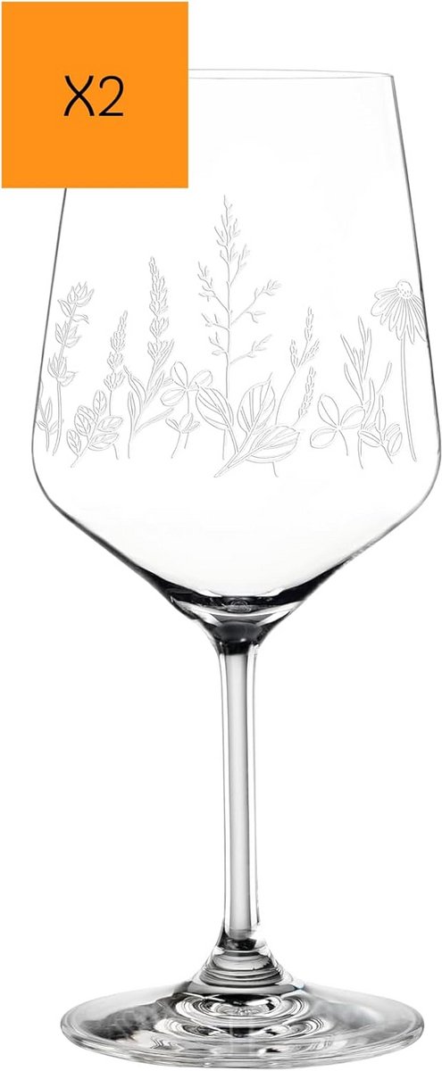 Set van 2 Grote Kristallen Wijnglazen met Bloemendesign (630 ml) - Vaatwasmachinebestendig
