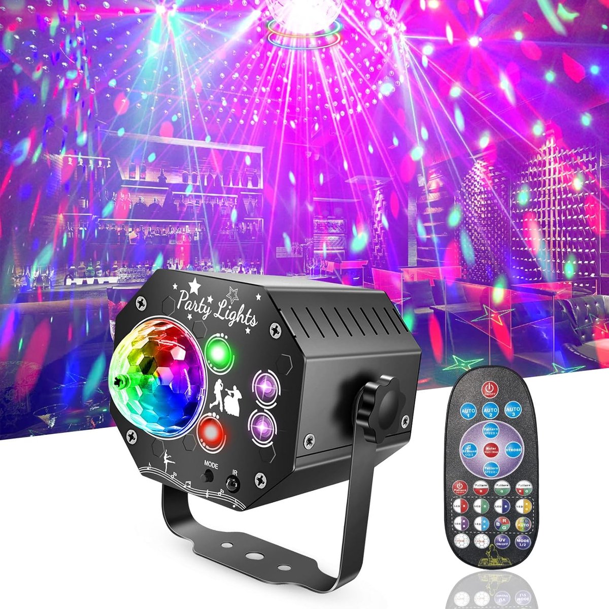 ANMI® Discobal met Afstandsbediening - Disco Lamp - Party Lights - 360° Roterend Laser - Stroboscoop - Muziekgestuurde DJ Verlichting – RGB+UV Lichtmodi – Disco lichteffecten - USB Partylamp voor Feest Party Club Thuis en Kinderen