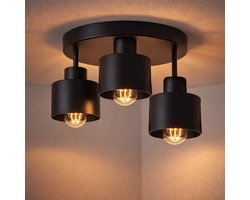 WoonWonder Industrieel Zwart - 3 x max. 60 Watt (E27) - Hangklaar - Plafonnière Woonkamer, Kinderkamer, Slaapkamer - excl. lichtbron