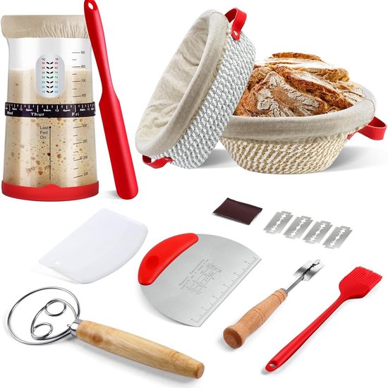 Zuurdesem Starter Jar Kit, Zuurdesem Starter Kit Met Gemarkeerde Voedingsband Thermometer Stoffen Hoes En Metalen Deksel Herbruikbare Zuurdesempot
