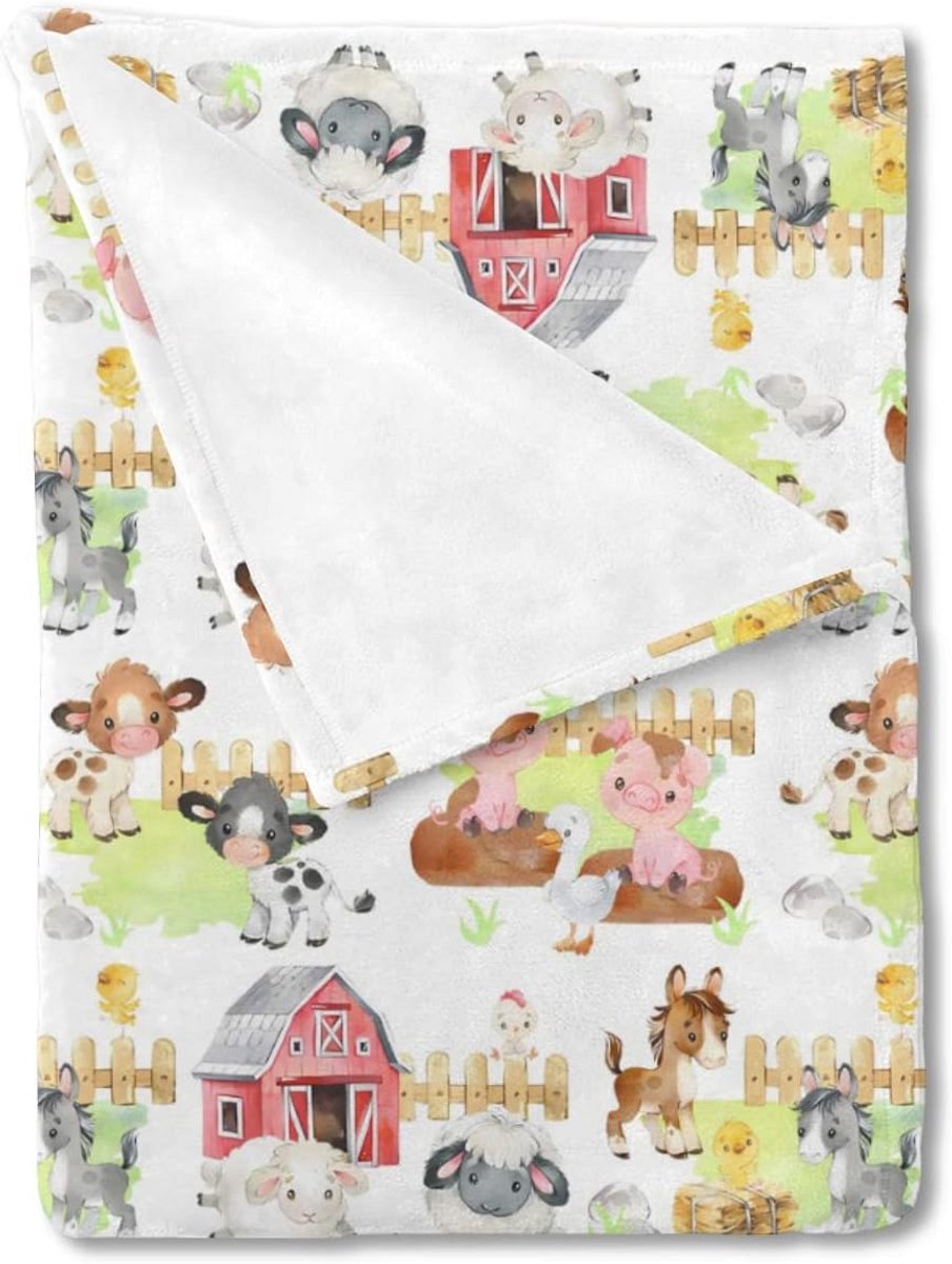 Zachte Flanellen Baby- en Kinderdeken met Boerderijdieren (76x102 cm) - Neutraal en Lichtgewicht