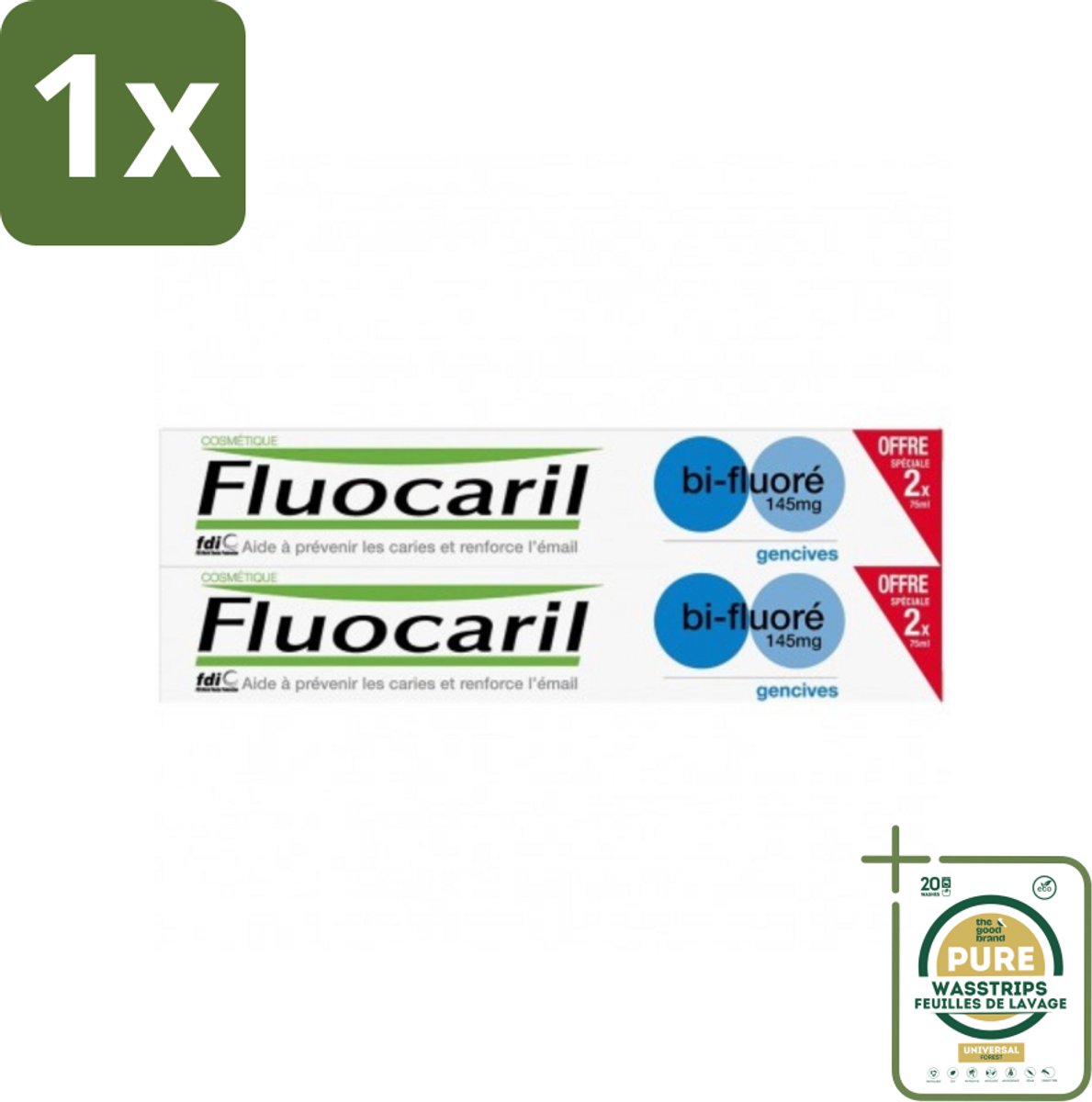 1 x Fluocaril - Tandpasta - Met Fluoride - 2 Tubes - 75 ml- Mondhygiëne - Tanden - Tandpasta - Fluoride - Gaatjes