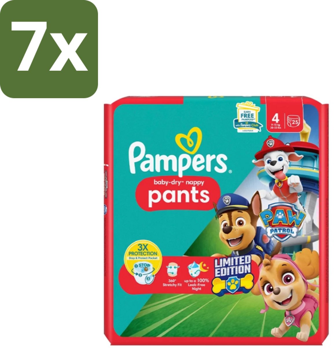 7 x Pampers – Luierbroekjes – Baby Dry Pants Paw Patrol Maat 4 – 25 Luiers - Baby Luier - Luierbroek - Droge Luier - Luier Voor Baby - Luier Met Paw Patrol