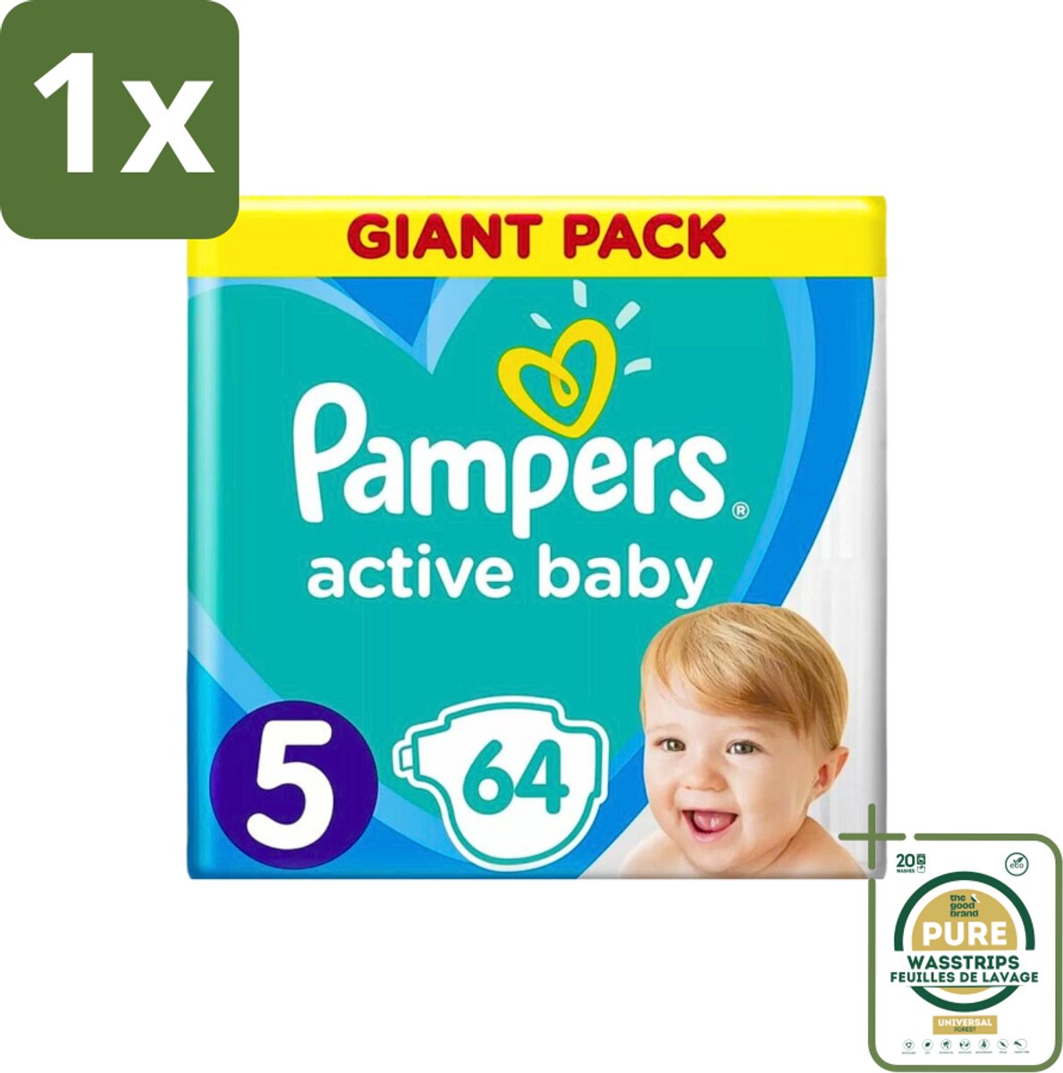 1 x Pampers - Active Baby - Luiers - Maat 5 (11-16 kg) - Zachte Pasvorm - 64 Luiers- Baby Luier - Droge Huid - Luchtdoorlatende Luier - Pasvorm Luier - Luier Voor Baby