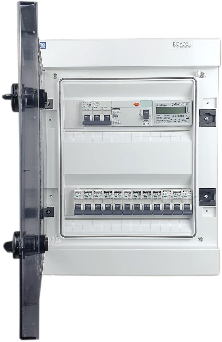 IP65 Schakelkast met Stroommeter, Aardlekschakelaar en Zekeringen - Weerbestendig Binnen/Buiten