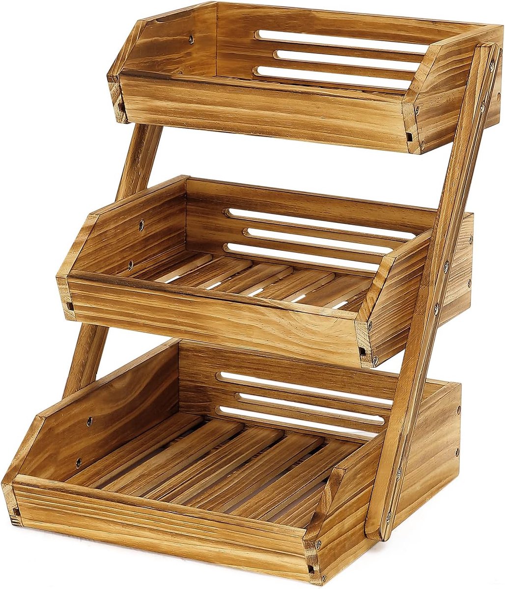 Famanu – Bamboe fruitmand 3 etages – decoratieve fruitschaal voor brood en groente