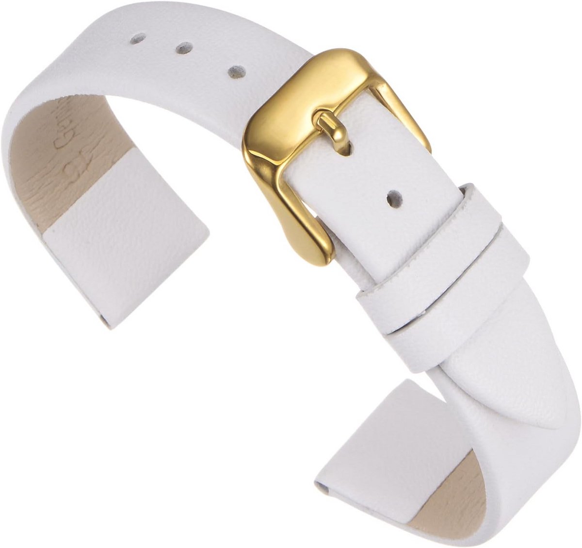 Leren horlogeband 16 mm met gouden gesp, vintage reservearmband voor dames en heren, wit