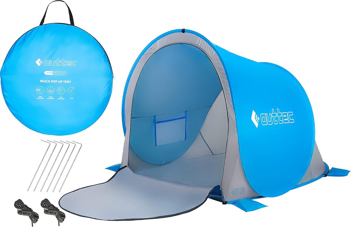 Pop-Up Strandtent met UV50+ Bescherming en Zandzakken - Turquoise/Blauw