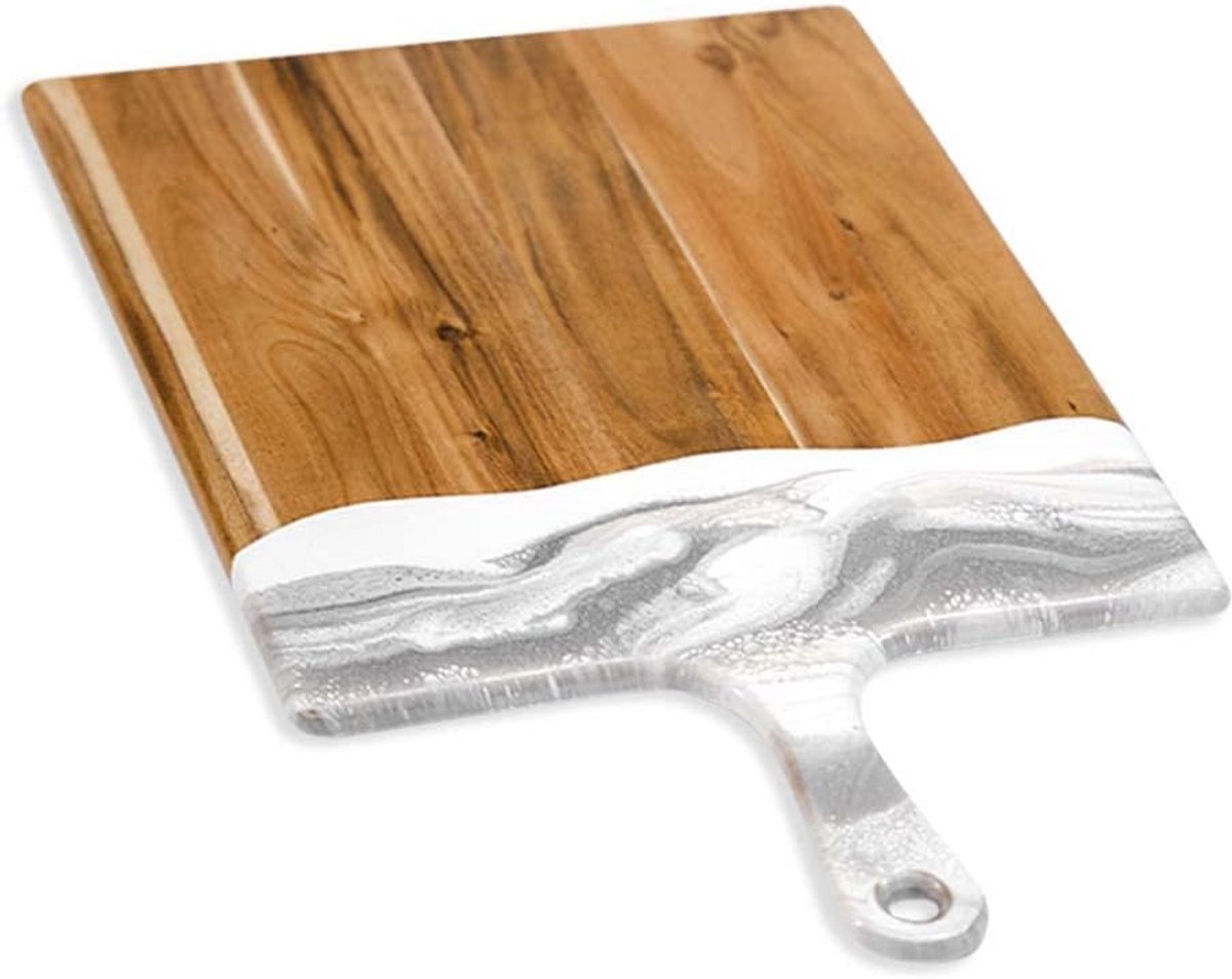Extra Grote Marmeren Acacia Houten Serveerplank - Kaasplank Hout en Hars - 60 cm