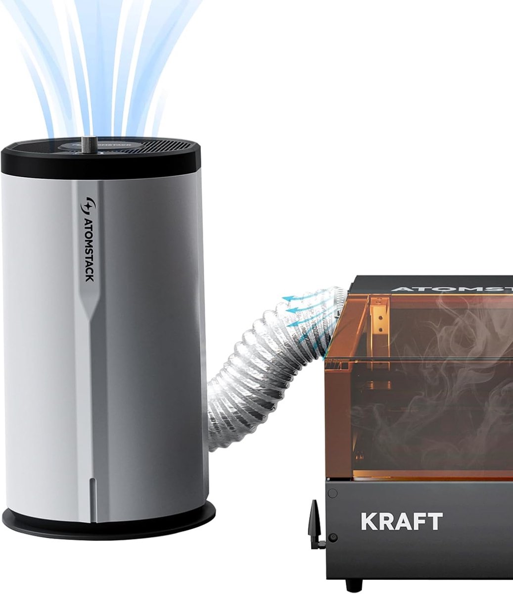 ATOMSTACK D3 Luchtzuiveraar - voor Laser Graveermachine - 99,9% Filterprestatie - 5-Laags Filtersysteem - Motor met 3500 RPM - Geurverwijdering met Actieve Kool - Snel Rookafvoer - Laag Geluidsniveau - Smoke Exhaust Air Filter for Lasergraveermachine