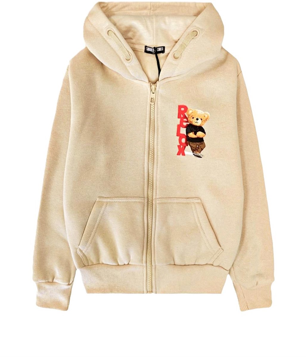 Kinder vest met beer - Jongens & Meisjes - Hoodie – Maat 110/116 – Crème - 65% Katoen - Capuchon - Bear - beren - Sweatvest - Relax - Chill - Offwhite — cadeau in Mode & Accessoires - foto 2