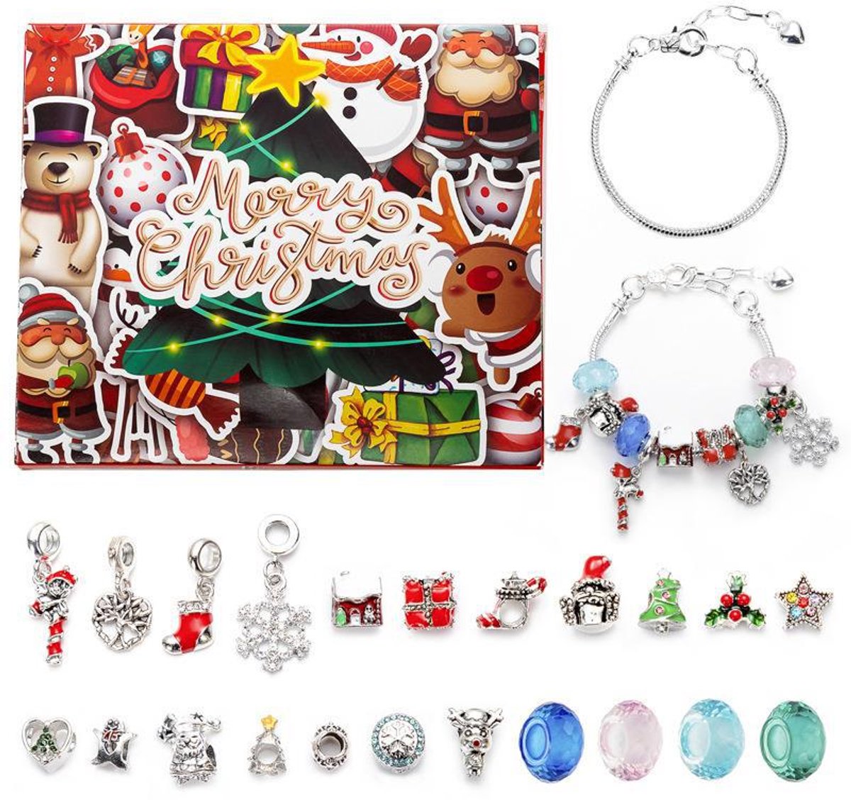 Adventkalender 2025 Armbanden-24 Dagen Kerst Aftelkalender DIY Creatieve Sieraden Charme Maken Kit-Wordt geleverd met een cadeauzakje