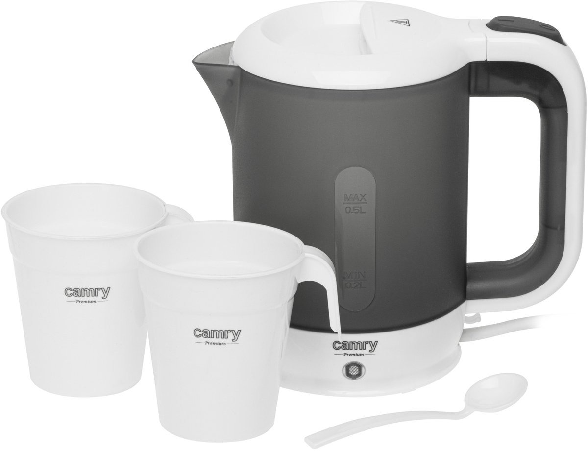 Camry® Reiswaterkoker 500ML - Inclusief 2 Kopjes en Lepel - 900W - Droogkookbeveiliging- Draagbaar - Kleine waterkoker -mini waterkoker - Waterkoker - camping waterkoker — afbeelding 1