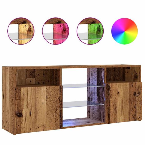 vidaXL - Meuble TV - avec - LED - 120x30x50 - cm - décoré - bois - ancien - bois