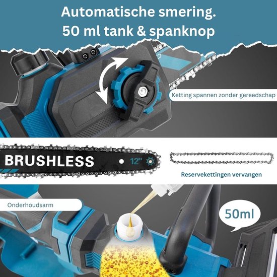 DailySupplies® Telescopische Snoeischaar - Mini Kettingzaag - Heggenschaar - Takkenschaar - Takkenzaag - Elektrische Snoeizaag met Accu - Zwart en Blauw van DailySupplies® — afbeelding 4