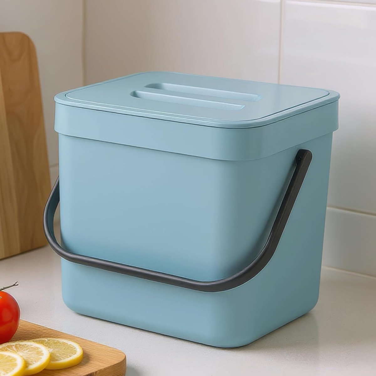 Prullenbak - 7 liter prullenbak - vuilnisbak - prullenbak - Prullenbak - Huishoudelijke prullenbak - Kleine prullenbak - Tafelprullenbak - PP - Blauw