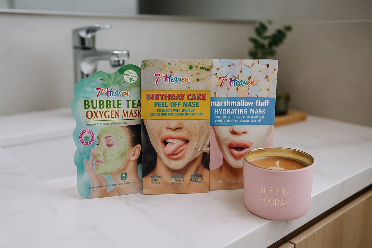 7th Heaven Verjaardag met Maskers & Kaars Cadeauset – Luxe Verzorgingsset | Wellness Giftbox | Verwen Cadeaupakket voor Meisjes