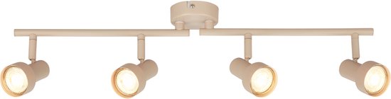 Spot de plafond couleur taupe avec quatre lampes sur fond blanc.
