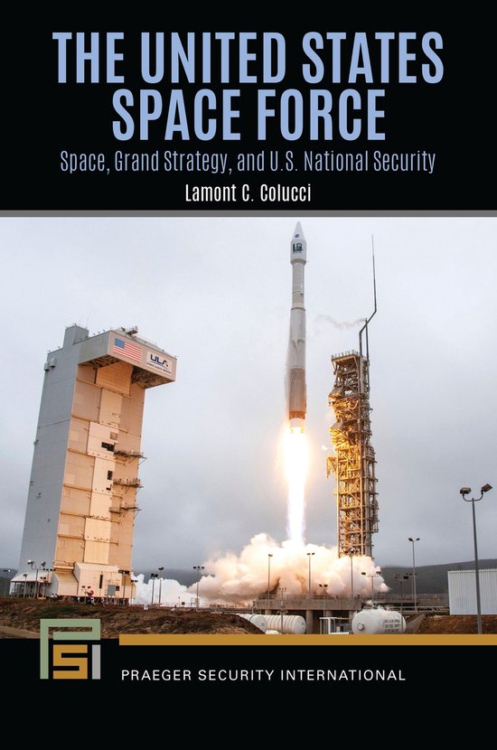 Livre 'The United States Space Force' avec le lancement d'une fusée et le texte 'THE UNITED STATES SPACE FORCE'.