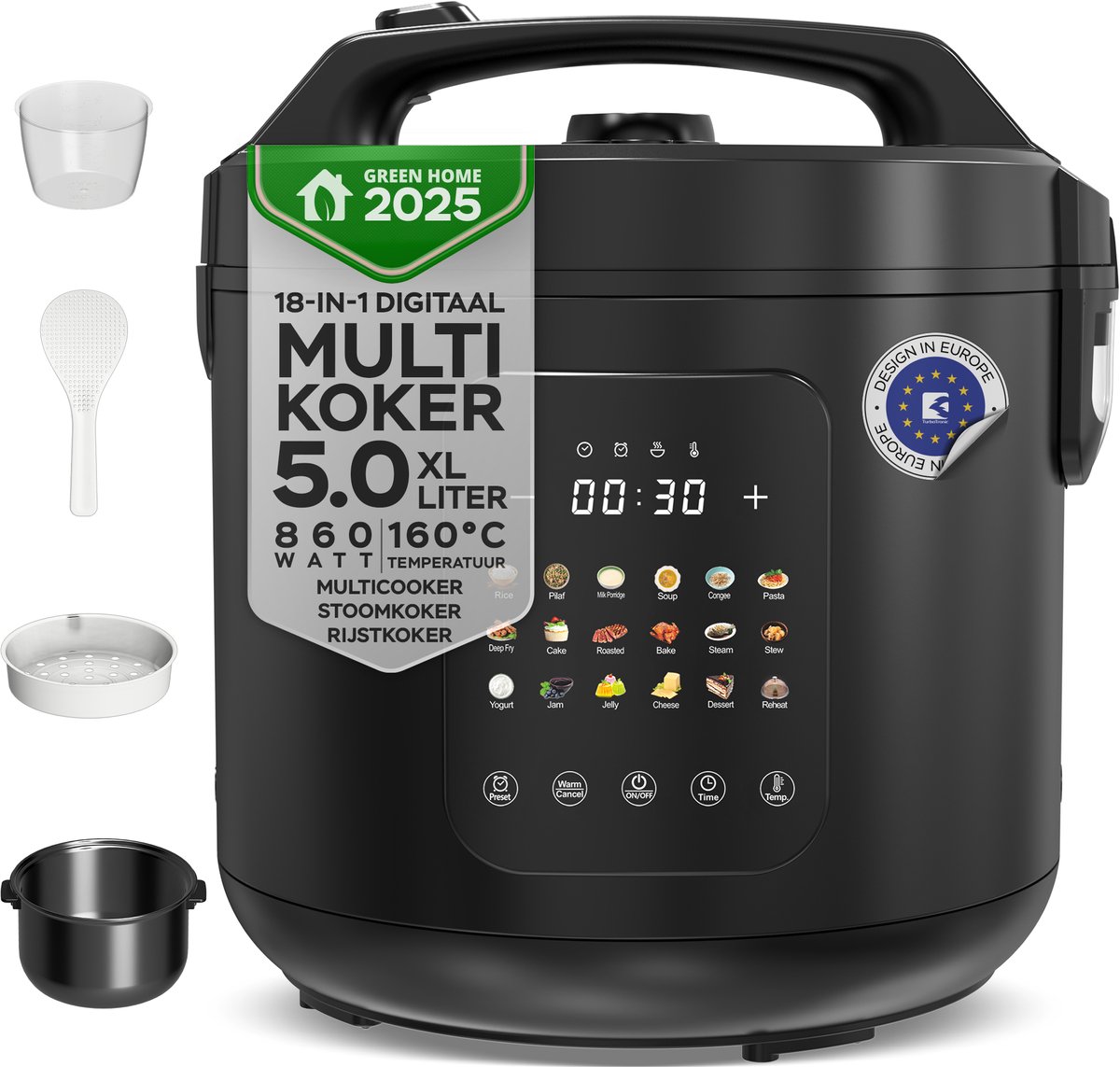 TurboTronic DMC18 Multicooker met 18 Kookprogramma’s - 5 Liter - Zwart