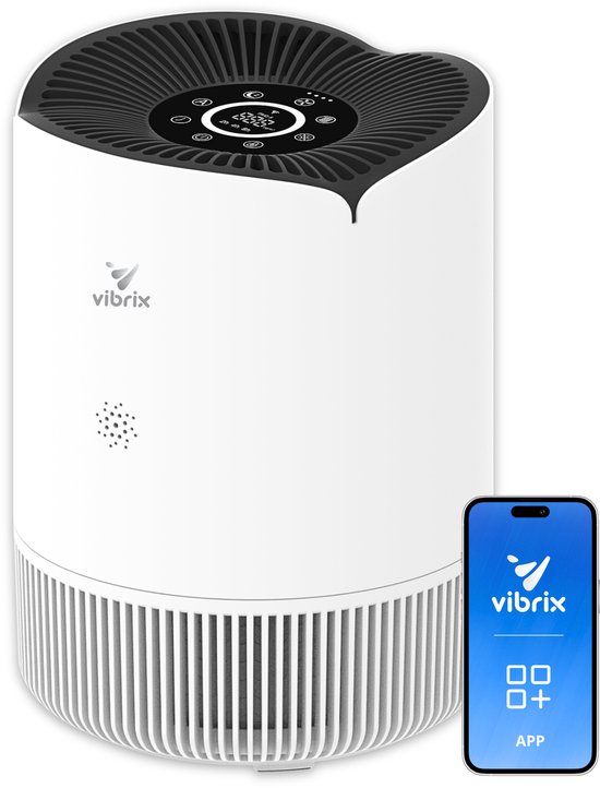 Vibrix PureFlow30 Luchtreiniger - 180m3/u - Air Purifier met Ionisator - Hepa Filter + Koolstof Filter - Luchtfilter tegen stof, hooikoorts, allergie en huisstofmijt - Slaapstand en luchtkwaliteit indicator