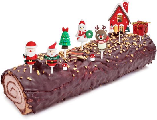 Vrolijke Kerst Taart Decoratie 4-10 Stukken Yule Log Cupcake Toppers Kerstman Op Slee met Rendier Sneeuwmannen Pinguïn Teddy Beer Vrolijk Kerstmis Teken 2 x Holly Bladeren met Bessen Mini Bomen