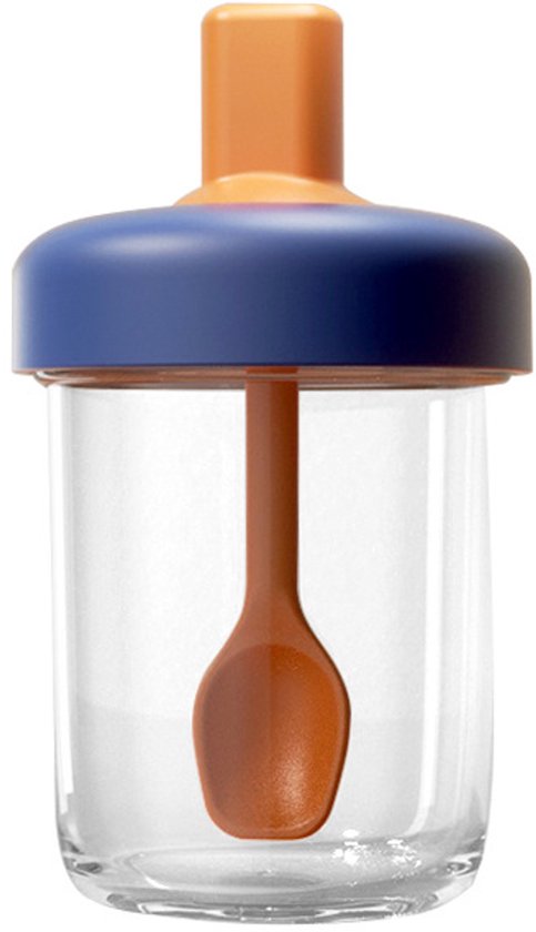 PULUZ Bol à flocons d'avoine en Verres avec cuillère intégrée - Double joint intérieur et poignée en silicone - Idéal pour les Voyages - Blauw et jaune - 400 ml