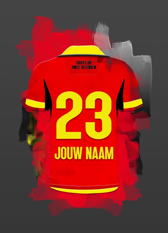 Mechelen 2025-2026 ingelijste poster met personalisatie - Met eigen naam en rugnummer - A4 formaat - 21x29.7 cm - Semi/ glossy papier - Voetbal shirt poster - Geïnspireerd op de kleuren van KV Mechelen en een beetje fantasie