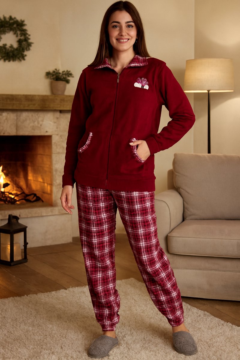 Huispak dames - Smile Life Love - Roze - Blauw - rood - Maat L - Huispak dames volwassenen fleece - Met rits -Ultra HQ- cossy