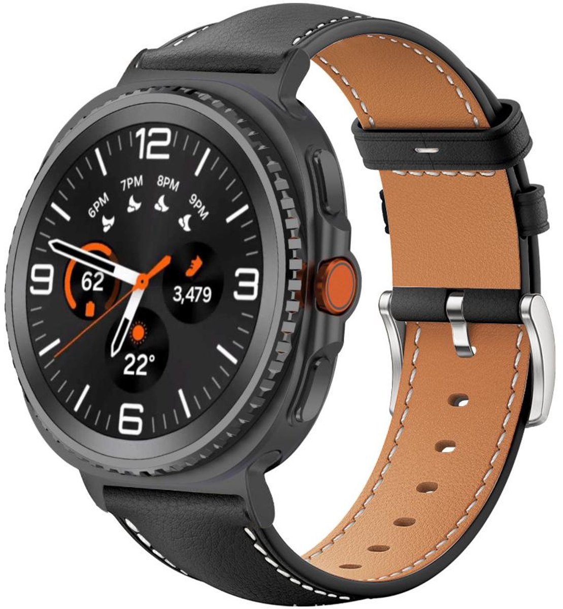 Leren bandje - geschikt voor Samsung Galaxy Watch 8 (40mm) / Galaxy Watch 8 (44mm) / Galaxy Watch 8 Classic - band van leer rvs gesp - zwart