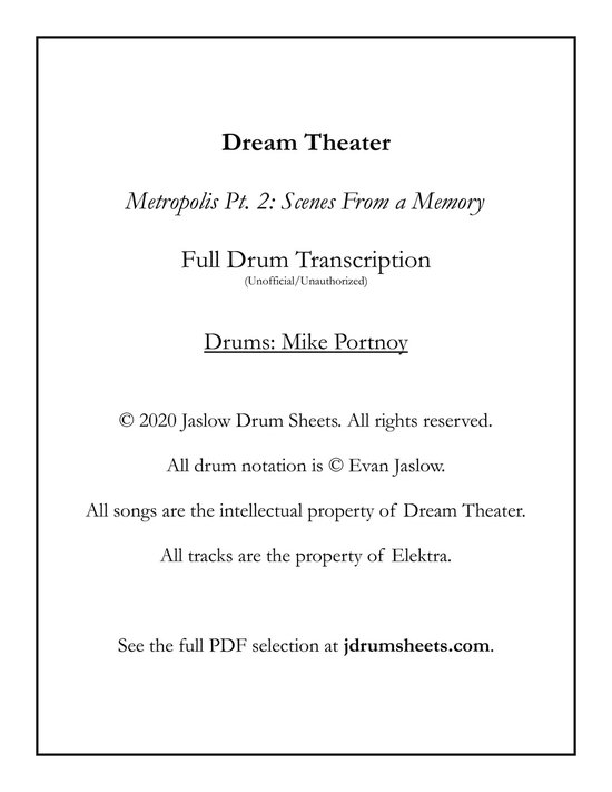 Dream Theater - Scenes From a Memory: Full Drum Transcriptio ... - cover