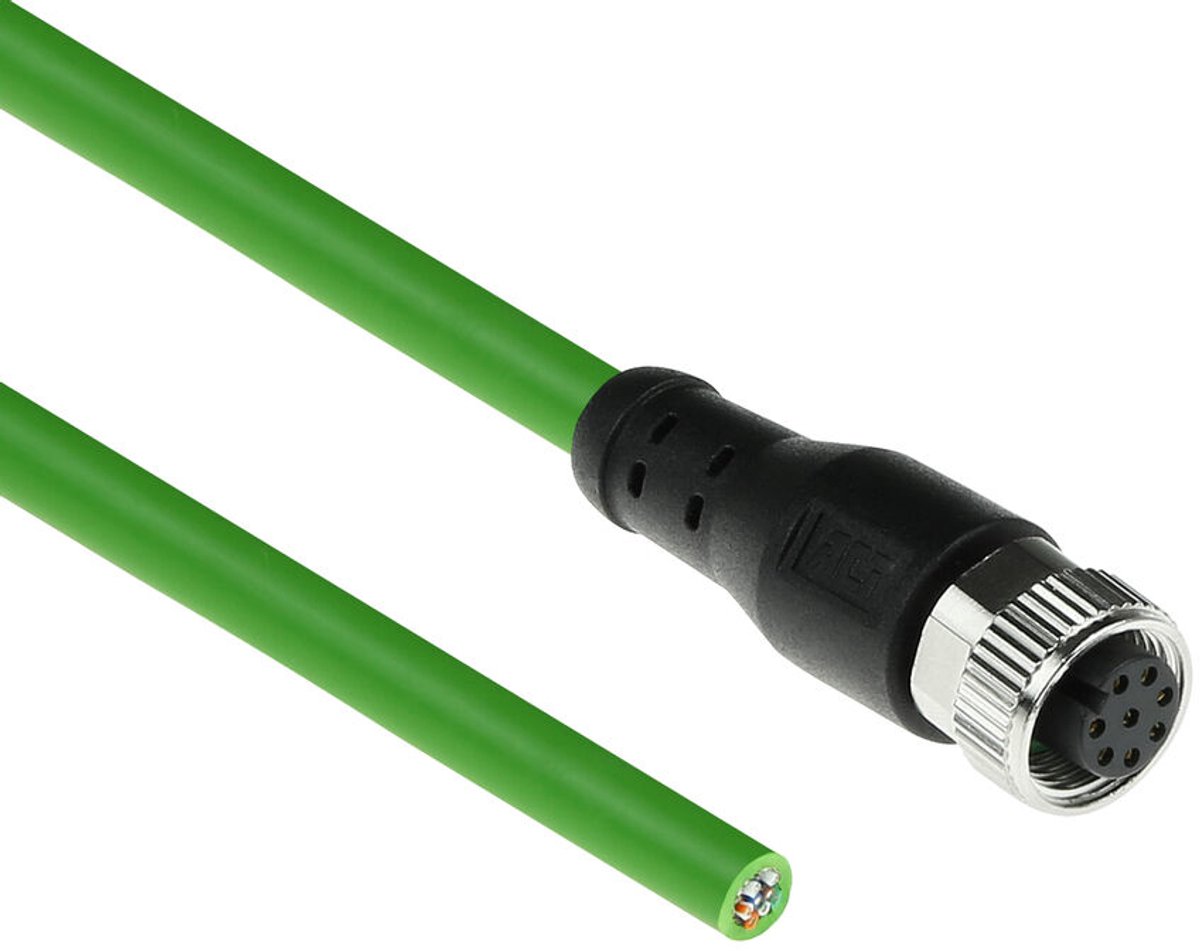 ACT SC3808 Industriële Sensor kabel | M12A 8-Polig Female naar Open End | Ultraflex TPE kabel | Afgeschermd | IP67 | Groen | 3 meter