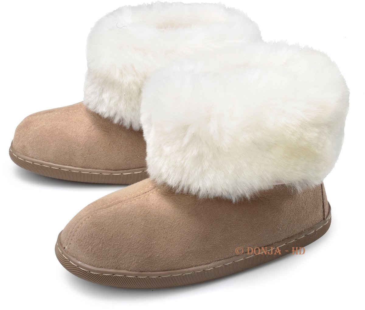 Pantoffels –sloffen- Frosta-Hoog Model –dikke Wol – Taupe-maat 39/40-hand gemaakt 100% schapenvacht