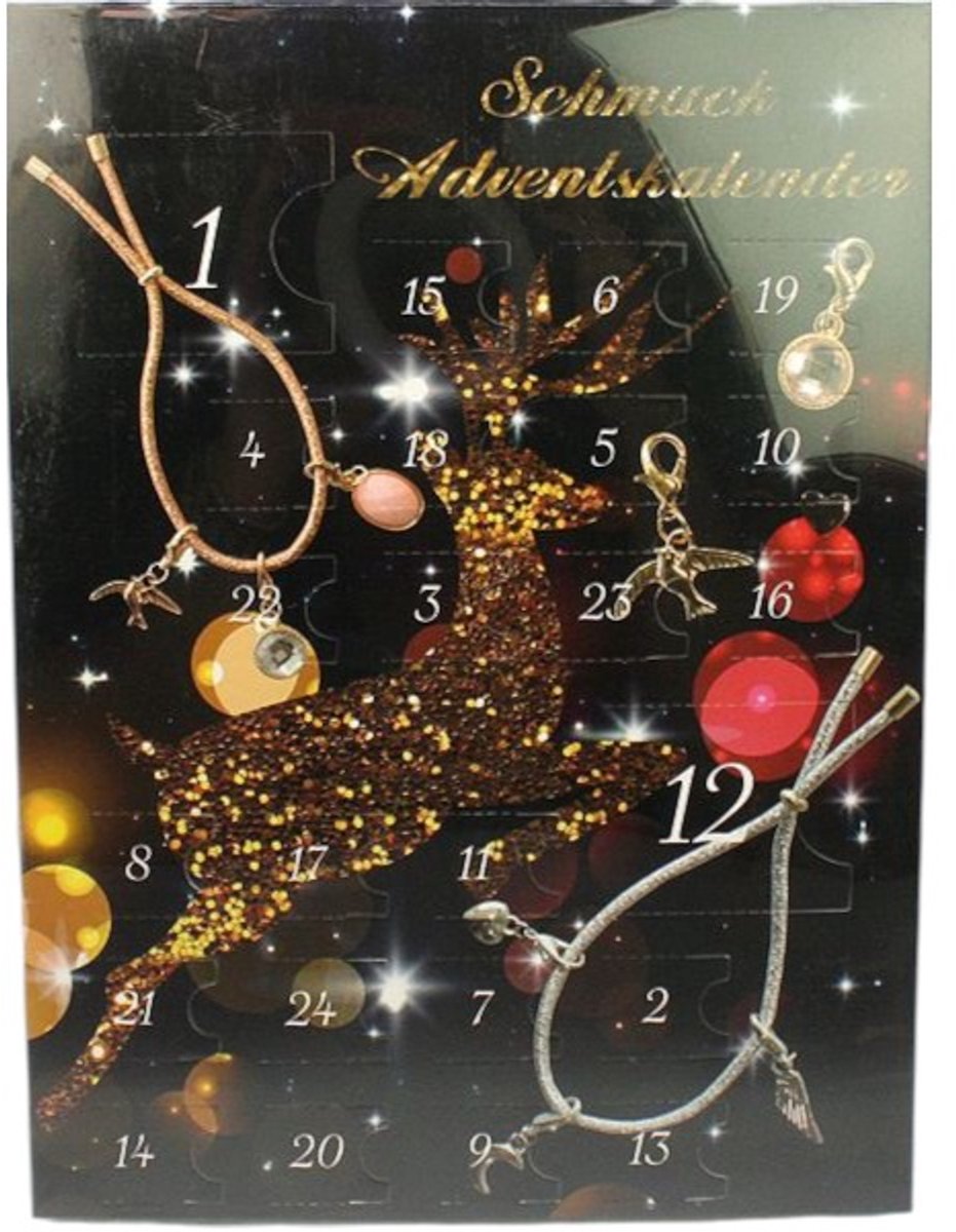 Azoza 24-delige Dames Kerst Adventskalender Sieraden Bedels voor haar Zwart