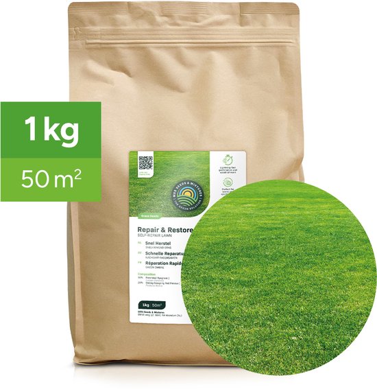 MRS Repair & Restore - Snelkiemend Graszaad Gazonherstel - 1 kg voor 50 m² - Voor doorzaai en herstel - Vormt een sterke zode - Geschikt voor elke bodem - NAK-gecertificeerd