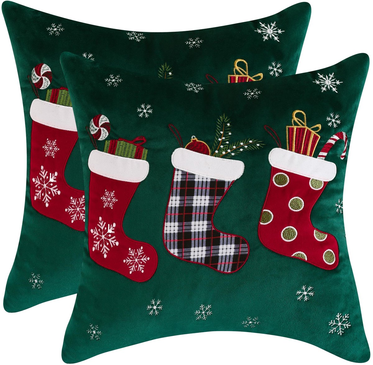Unyqoos Set van 2 decoratieve kerstkussenslopen met borduursels voor feestelijke sfeer Groen