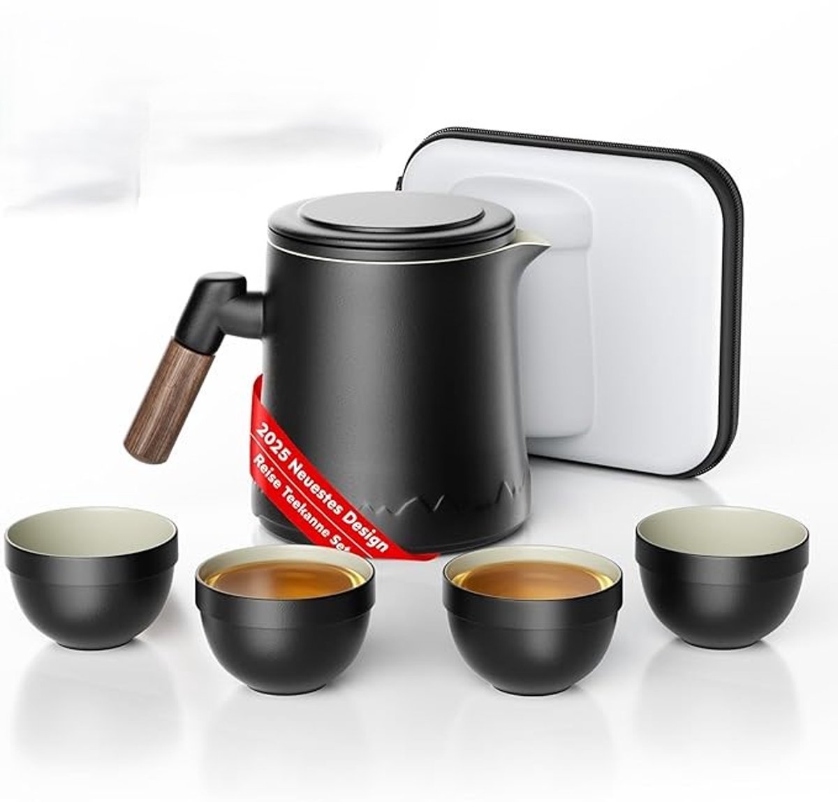Reis Theeservies met Ketel, Kopjes en Tas - Zwart