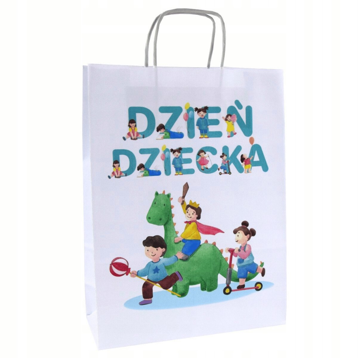 Papieren Cadeautas Kinderen Dag 24x10x32cm - Drakenprint