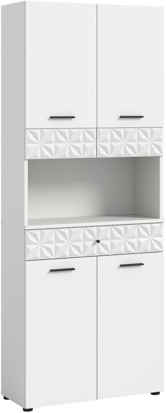 Keukeneiland Op Wielen - 120 X 45/70 X 95 Cm - Met Neerklapbaar Werkblad 4 Deuren 1 Lade Mdf Wit