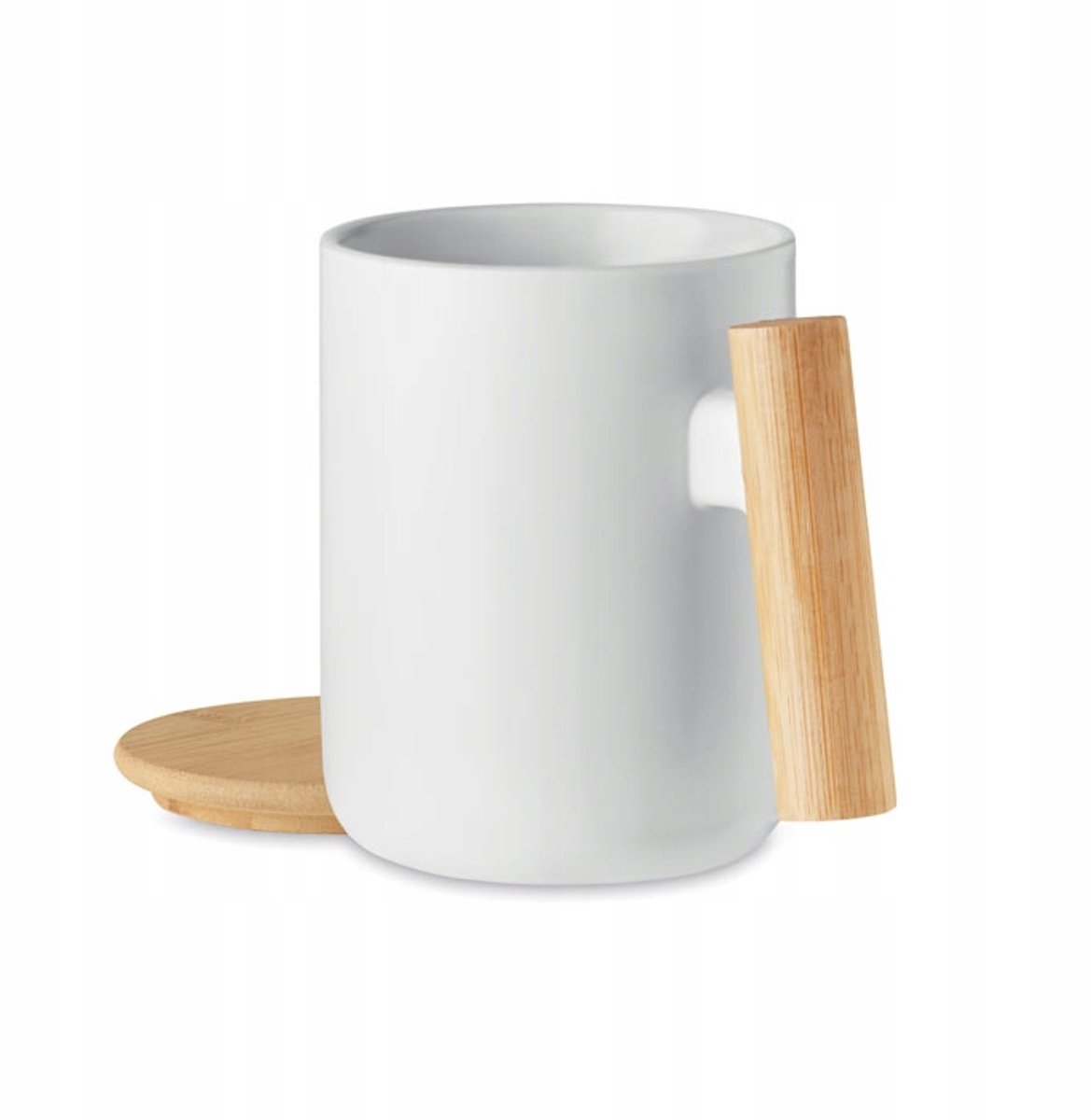 Porseleinen Mok met Bamboe Deksel en Handvat - 380ml - Cadeau Idee