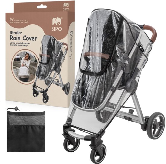 Housse de pluie SIPO Poussettes - Protection imperméable 3 en 1 contre la pluie, la neige et le vent - Transparente - Modèle universel compatible avec la plupart des poussettes de ville - Protection contre le vent et la pluie