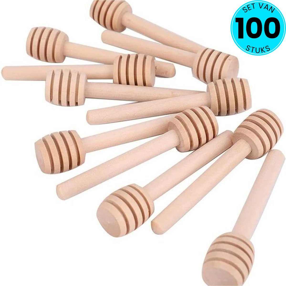 Somstyle 100x Houten Honing Lepel - 8 CM - Honingsticks - Honingdipper - Bruin