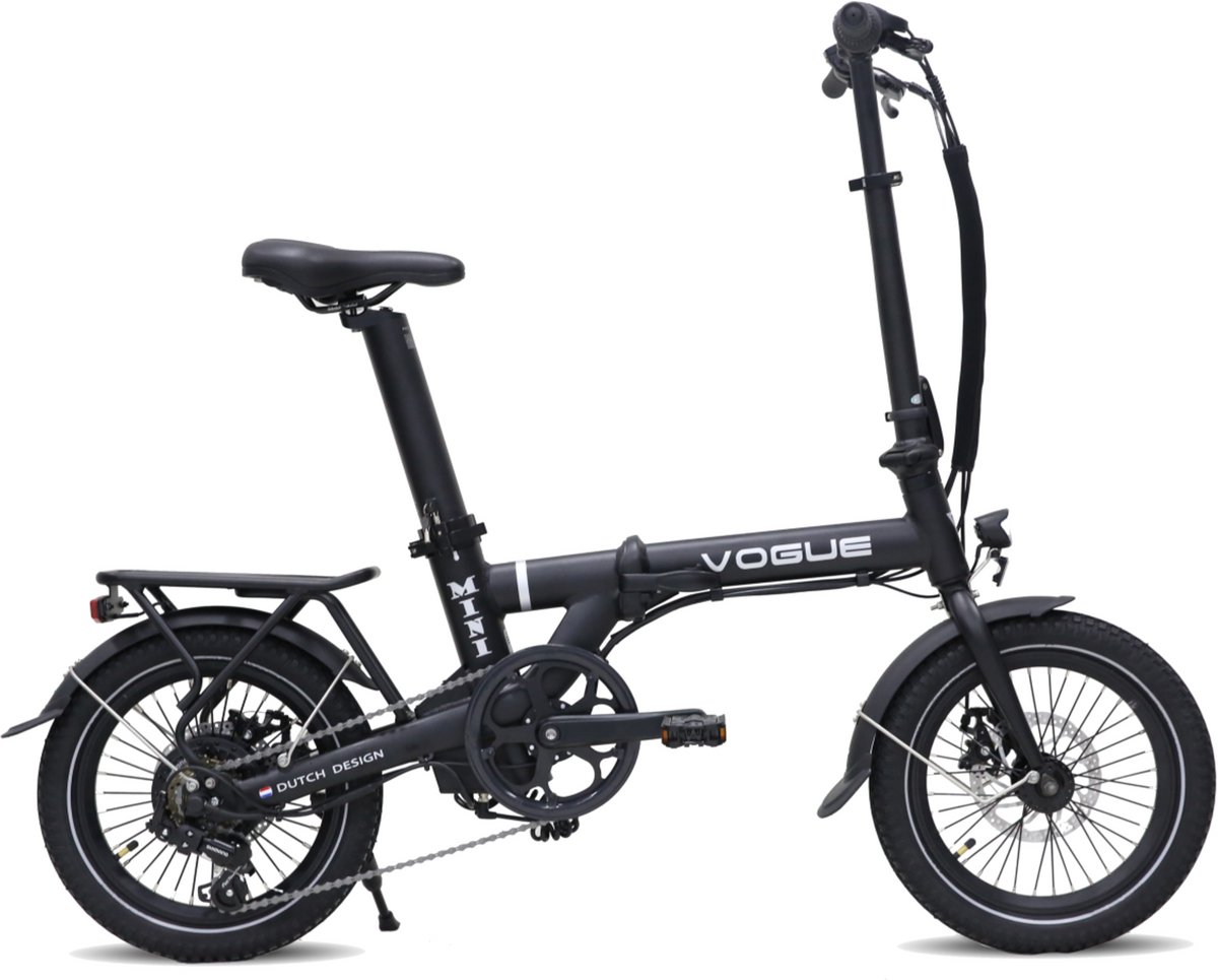 Vogue Mini Elektrische Vouwfiets Mat Zwart 120 kg Draagvermogen 36V 281Wh Accu Hydraulische Rem 6 Versnellingen Achterwielmotor