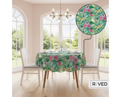 Raved Rond Tafelzeil – 140 cm ø – Jungle Roze – PVC – Afwasbaar – Tropisch Design