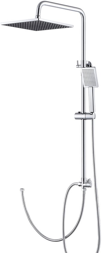 Doucheset met vierkante regendouchekop (Ø 25,4 cm) en handdouche in glanzend chroom.