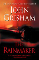 Boekomslag van "The Rainmaker" door John Grisham. Goudkleurige gloed, hamer en glas.