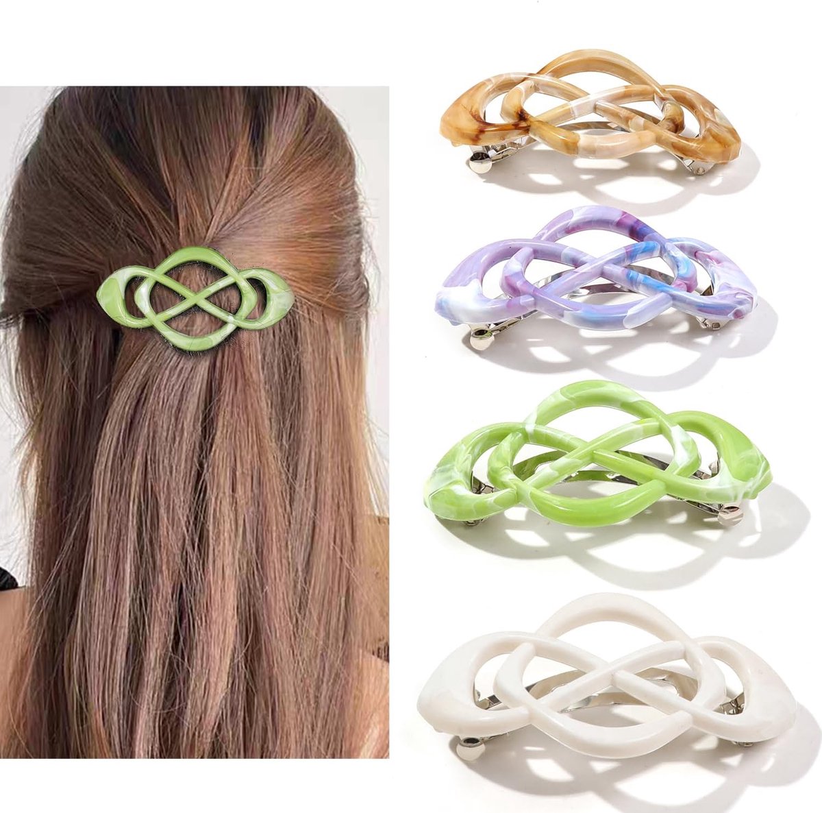 Set van 4 holle Franse vintage haarspeldjes voor paardenstaarten, half-snap haarspeldjes, sterke antislip grip, haaraccessoires voor vrouwen en meisjes, dik haar, Haaraccessoires - Voor dik tot dun haar - Cyslmuk®